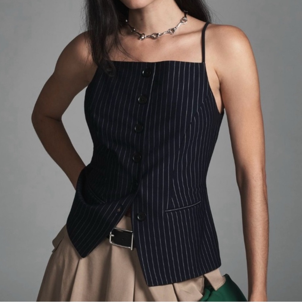 NWT Anthropologie Sunday In Brooklyn Ponte Apron Vest Navy Size Small